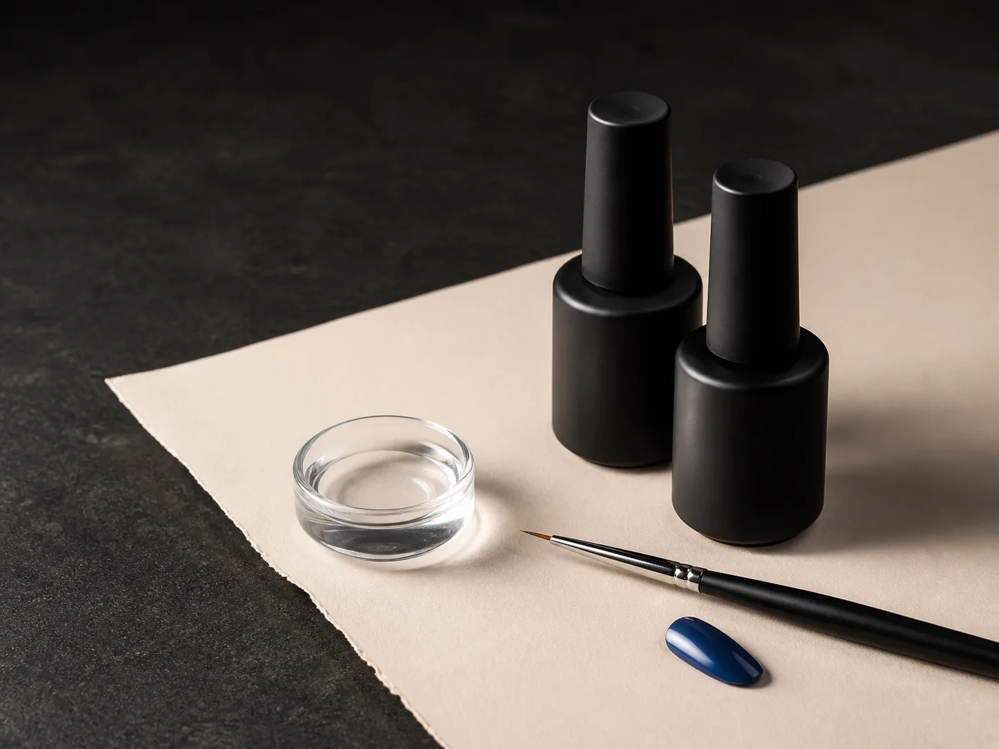 Curated nail art tools and gel bottles